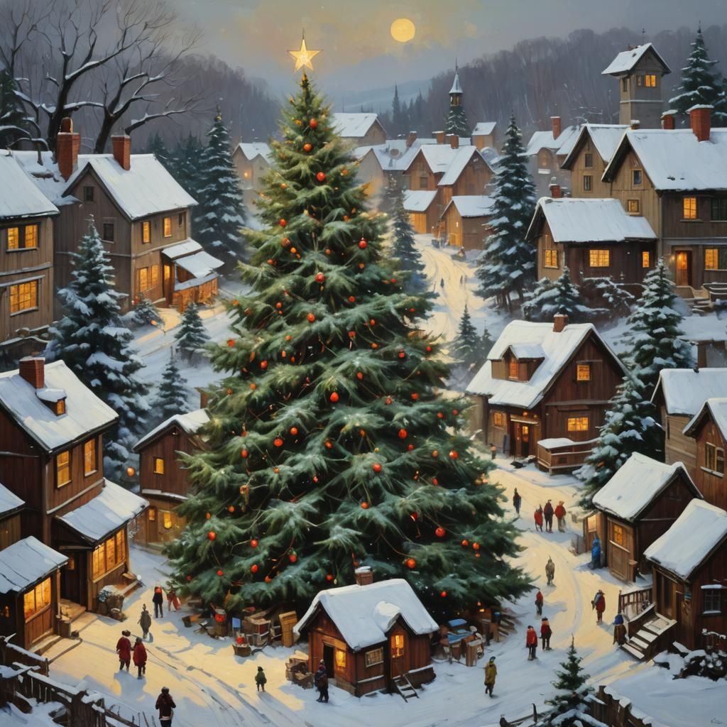 Christmas Tree in Oil Painting Style