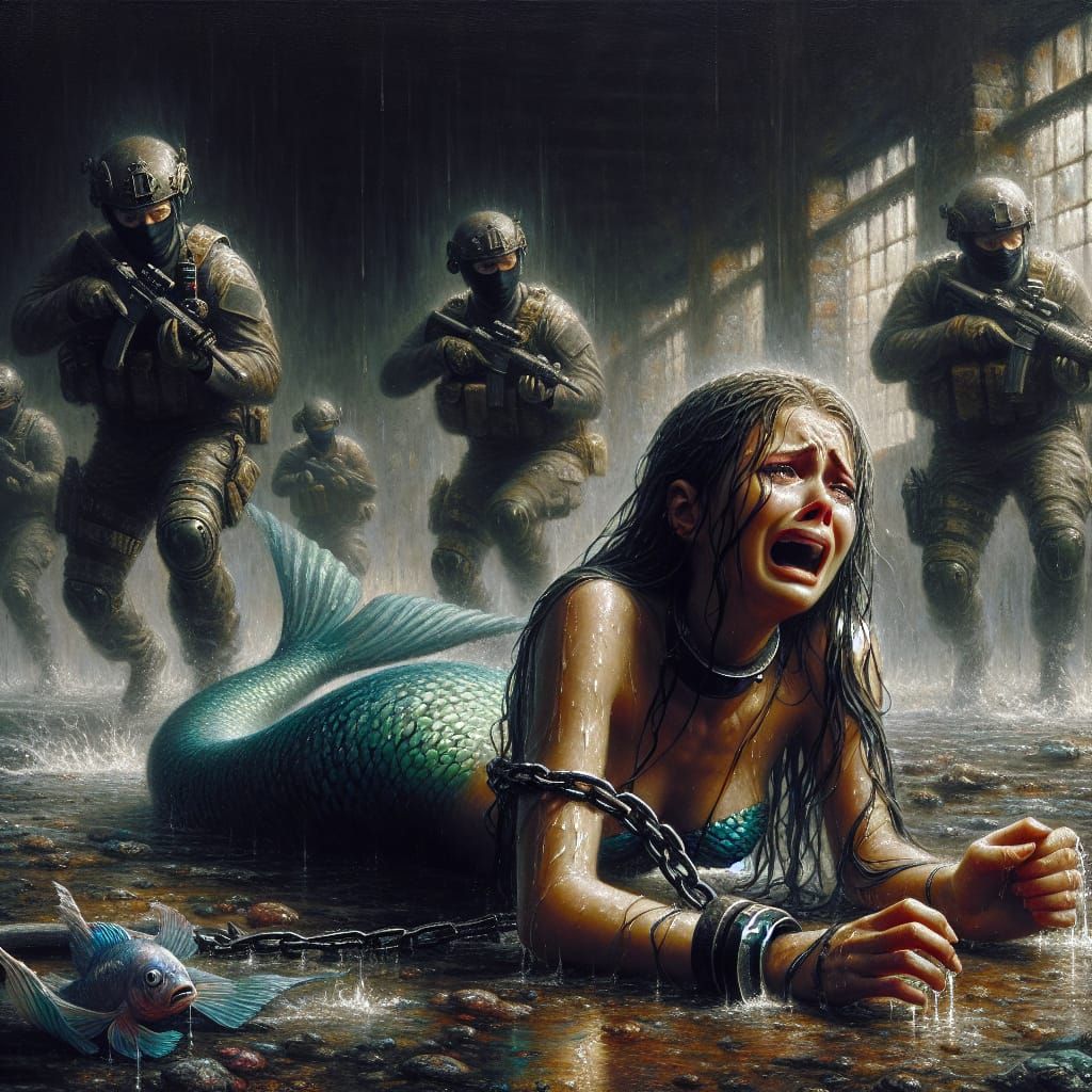 Emotional Mermaid Escapes Grimy Warehouse in Romantic Style