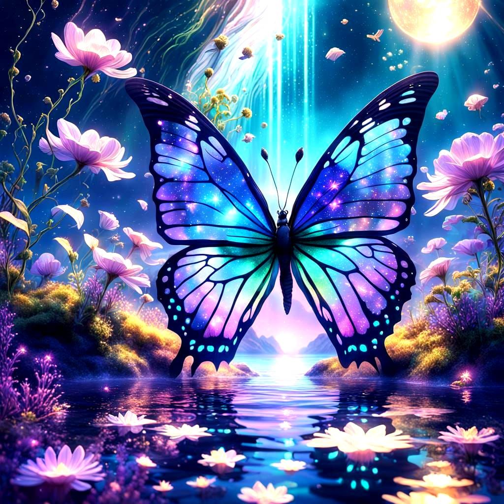 Detailed Digital Painting of Butterflies and Nature