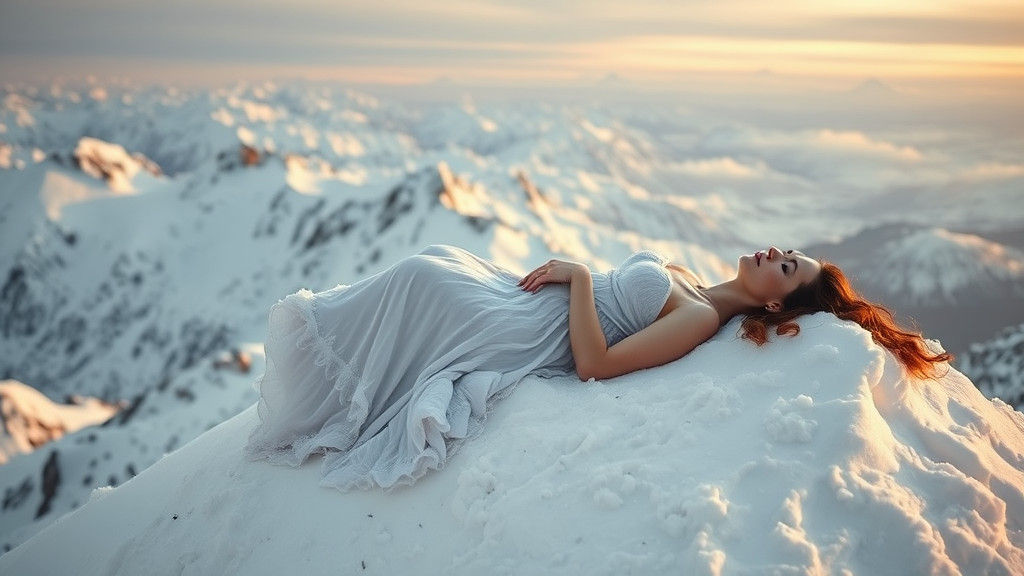 Ethereal Woman Embraces Alaskan Winter Landscape
