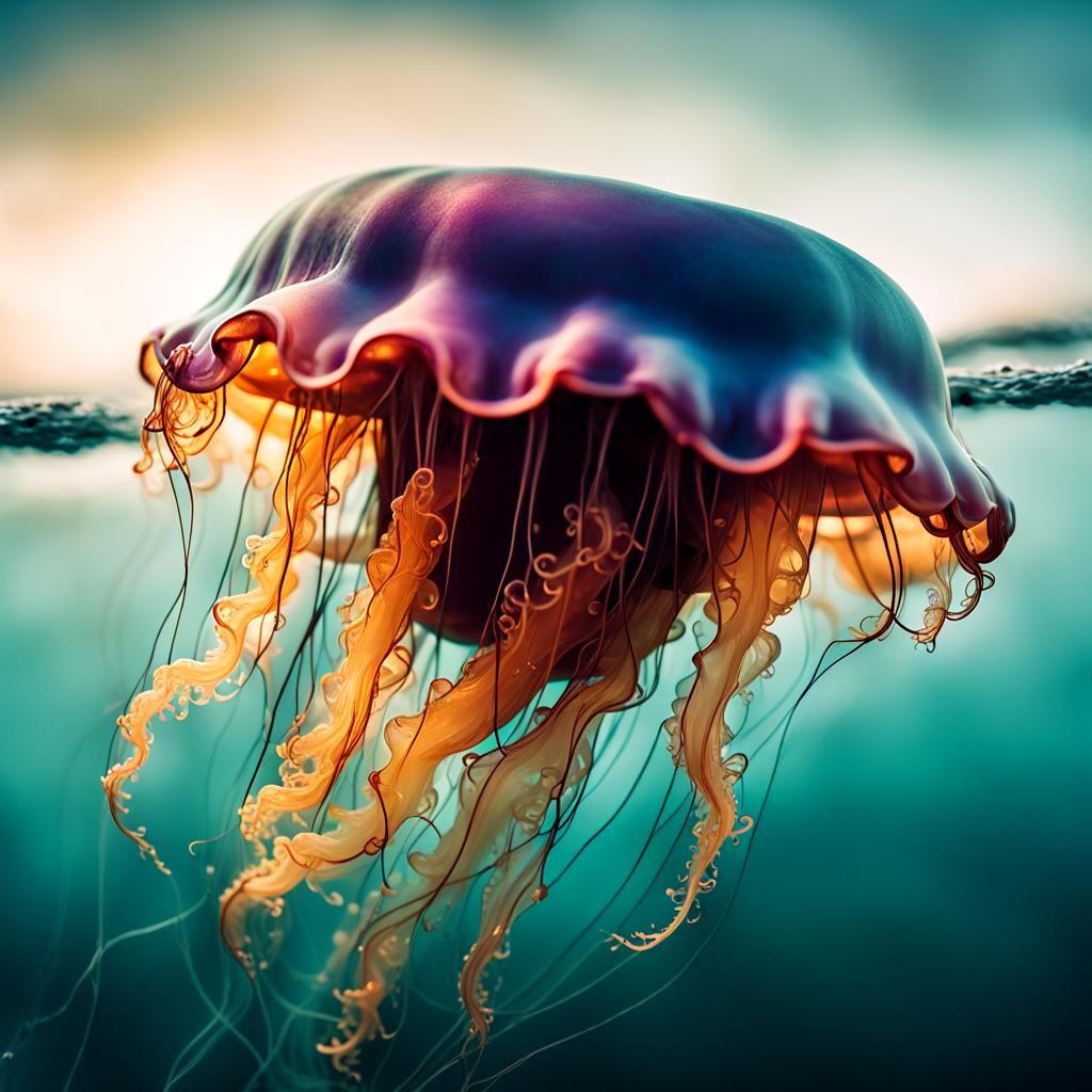 Ethereal Portuguese Man O' War Jellyfish in Golden Hour