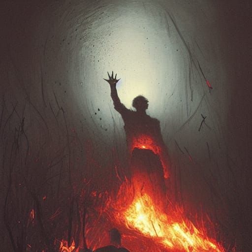Horrific Burning Figure in a Sinister Style