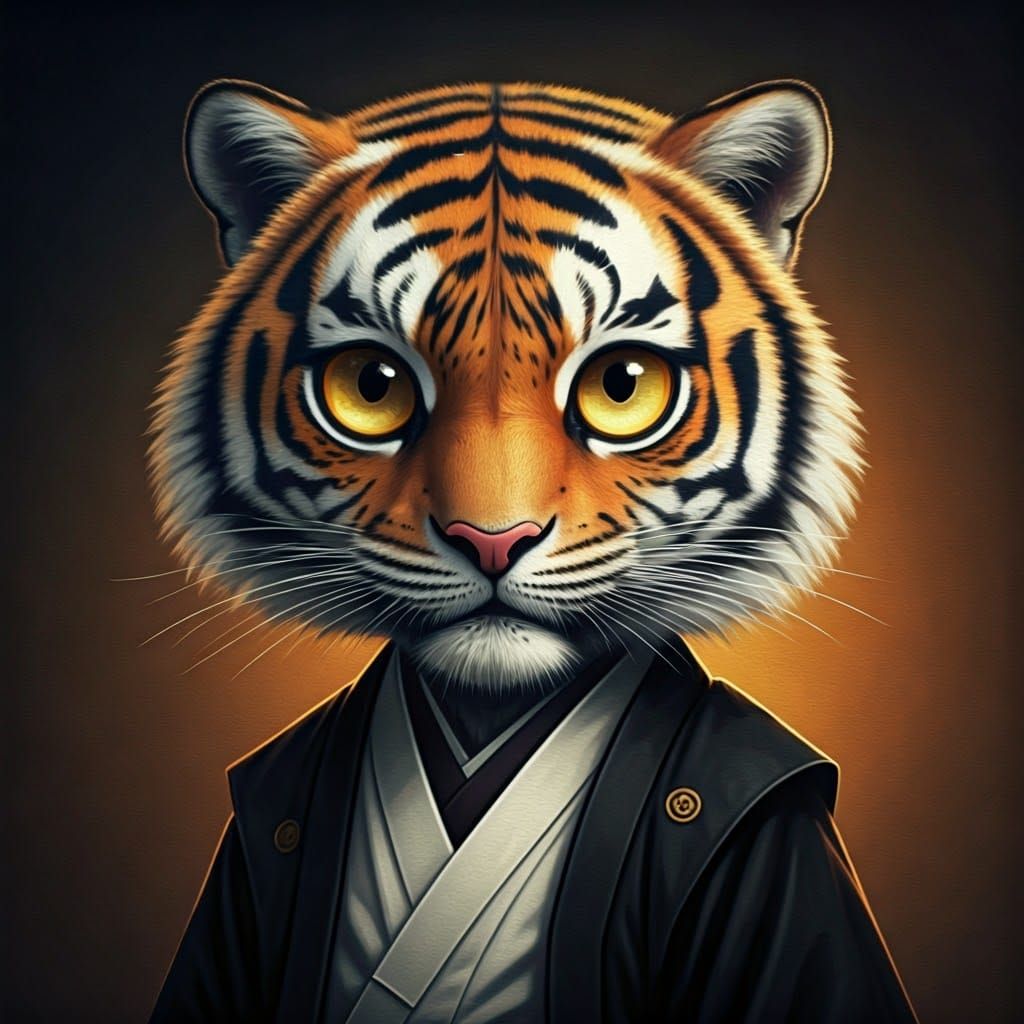 Chibi Tiger Eye Mob Boss in Chiaroscuro Style