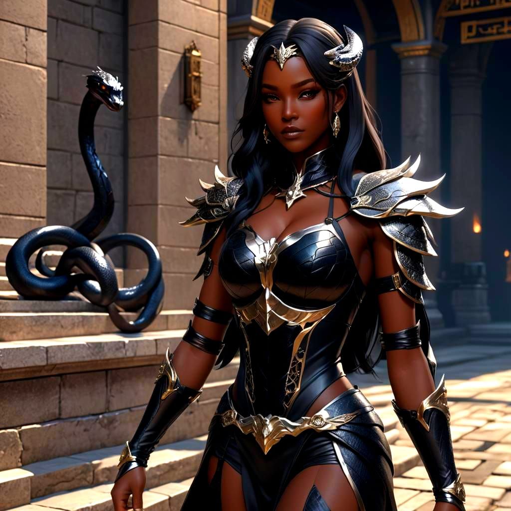 Anime Supervillainess in Snake Costume: 3D Art