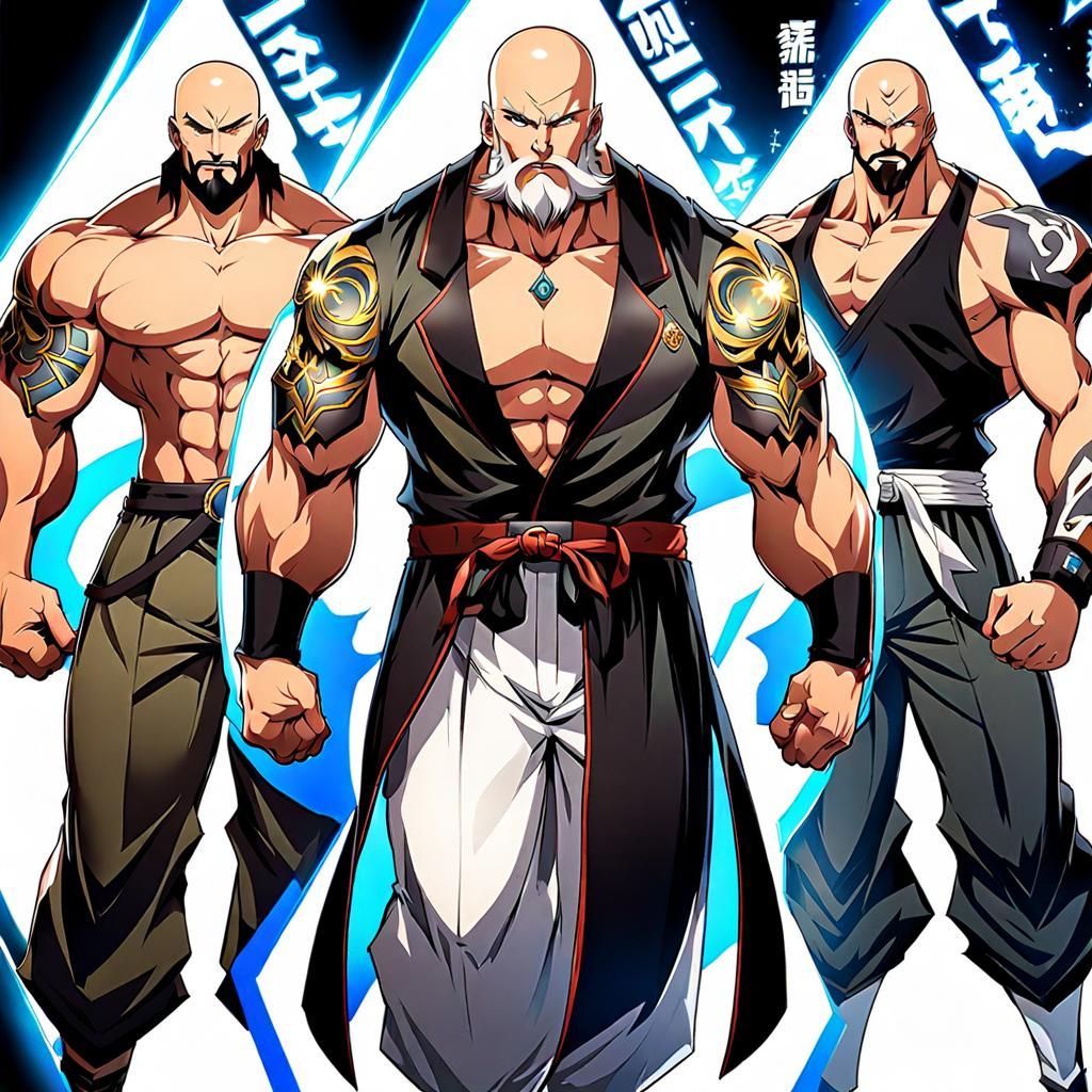 Anime Fighter: Muscular Tattooed Man in Japanese Manga Style