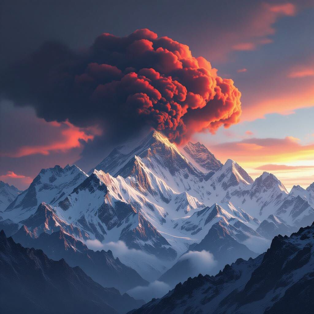 Himalayan Mountains Engulfed by Shadowy Chaos Cloud