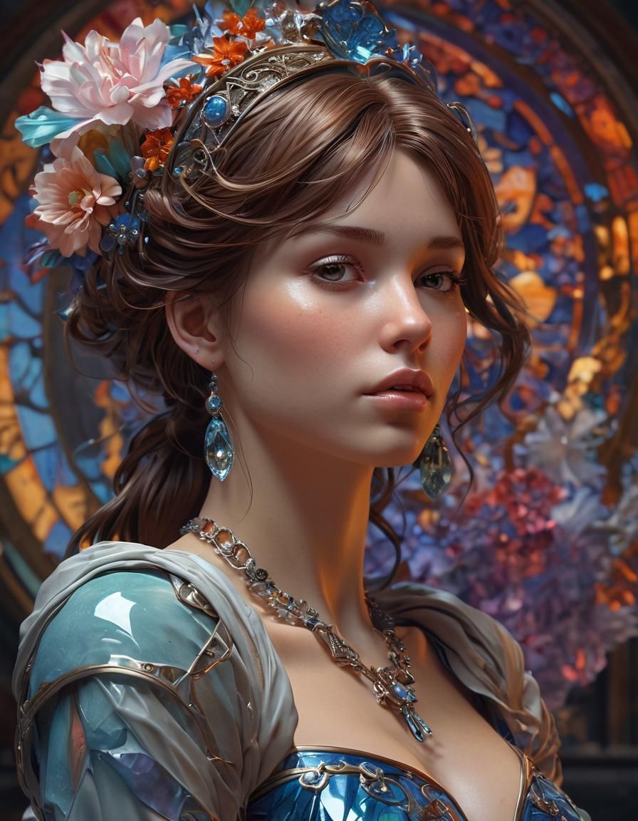 Enameled Glass Figure in Hyperdetailed Concept Art