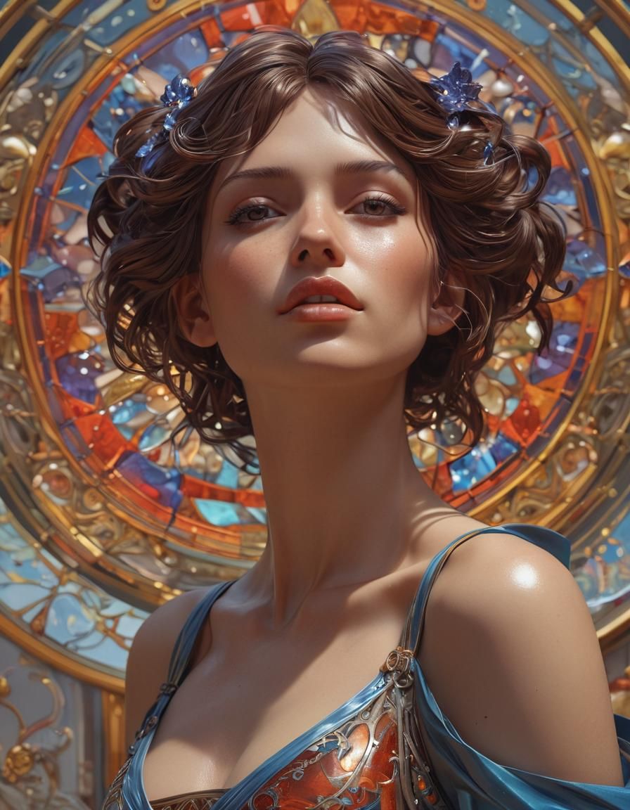 Enameled Glass Woman: Hyperdetailed Concept Art