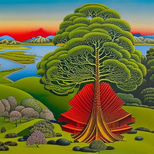 Bizarre Psychedelic Scene in Dada Surrealist Style