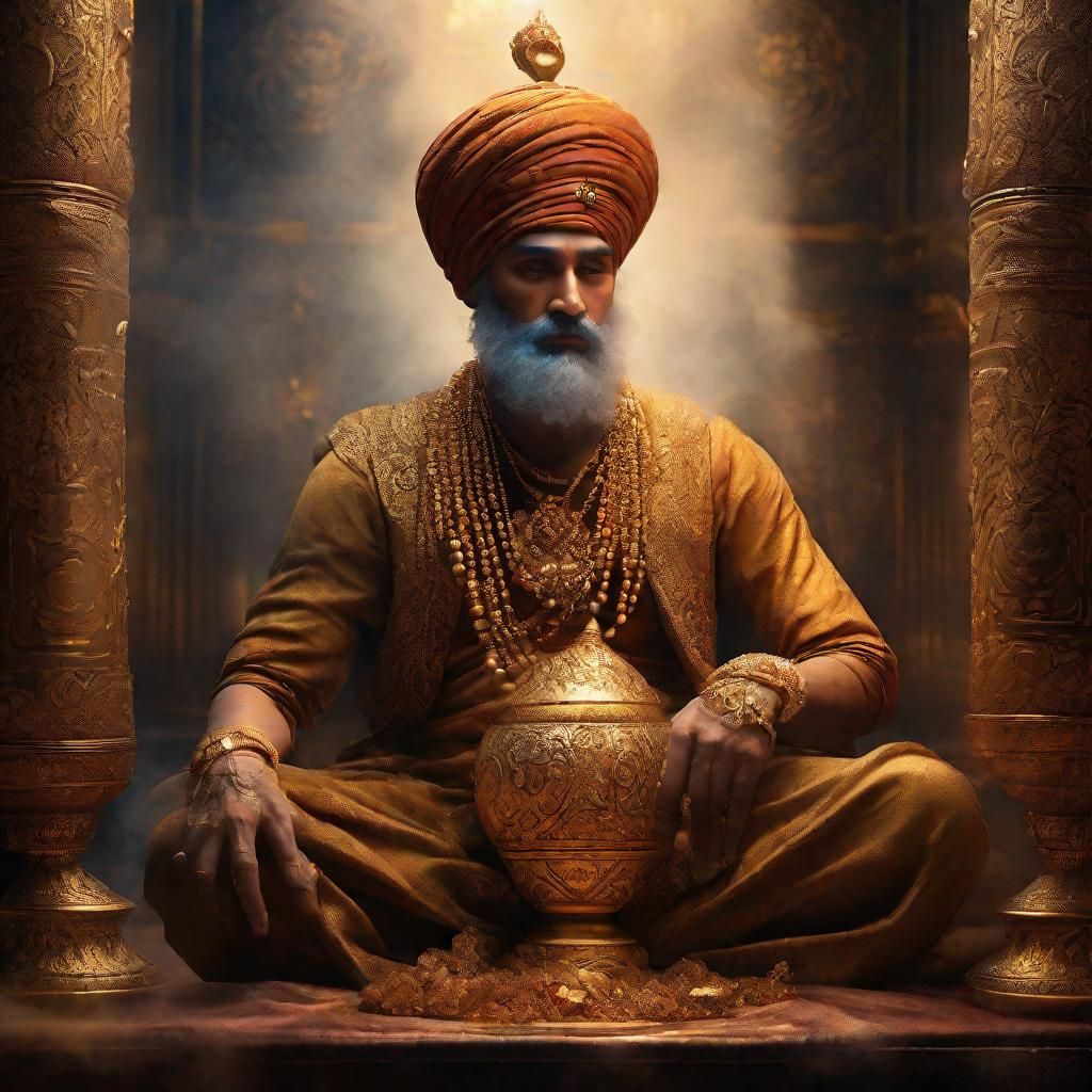 Male Genie Emerges from Jeweled Bottle, Fantasy Art