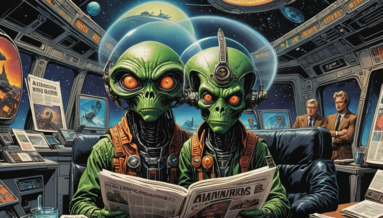 Nervous UFO Witness on TV, in Comic Book Art