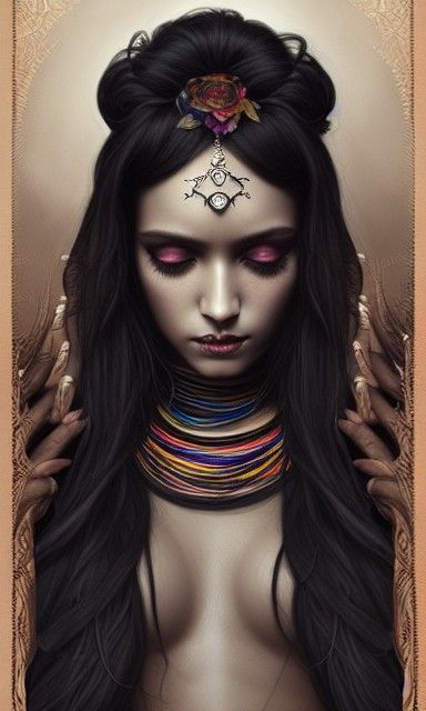 Beautiful Dark Priestess in Gothic Romantic Style