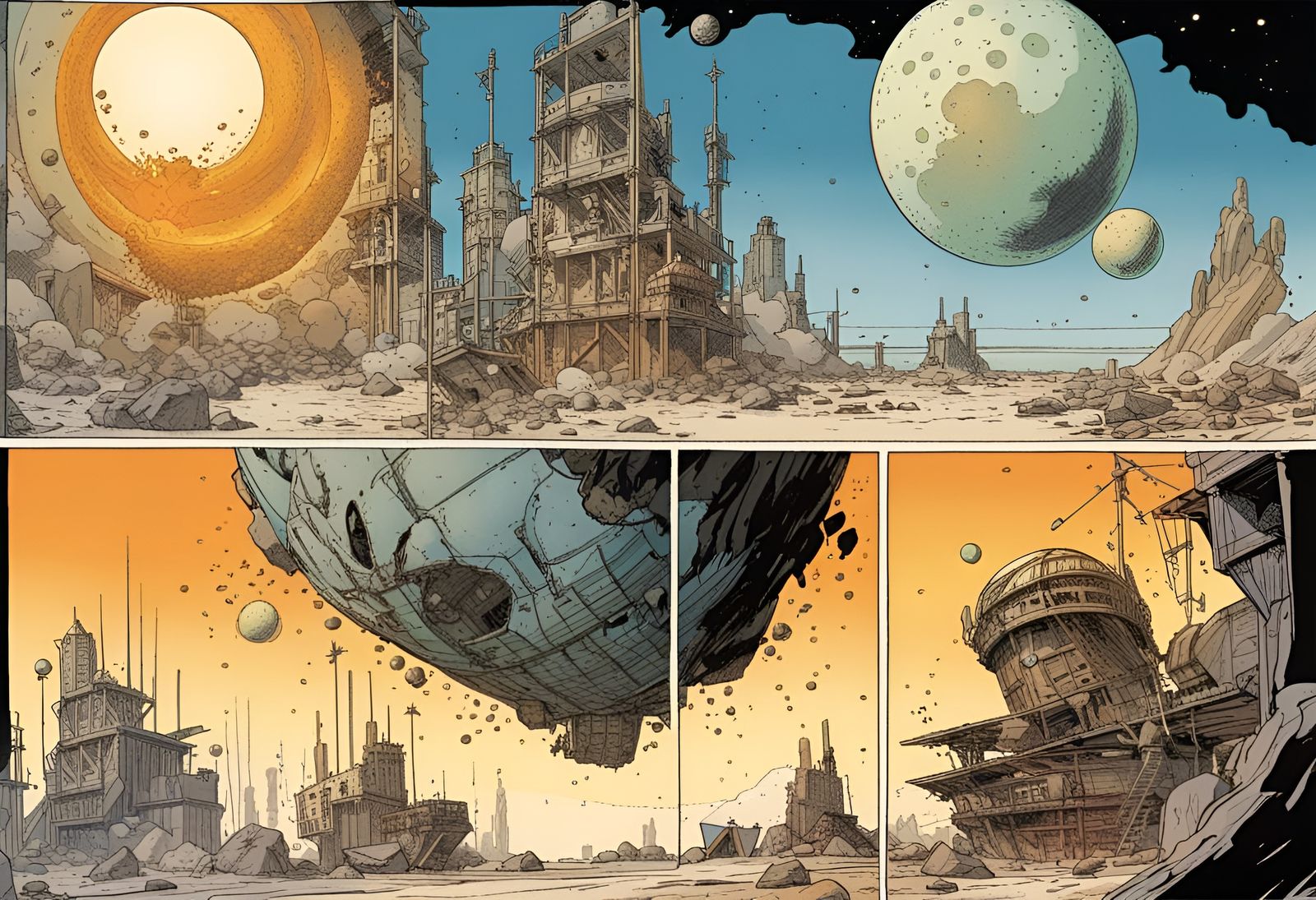 Asteroid Crash Landing in Comic Book Style