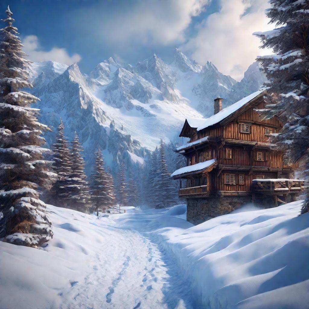 Skiing in the Alps: Detailed Matte Painting