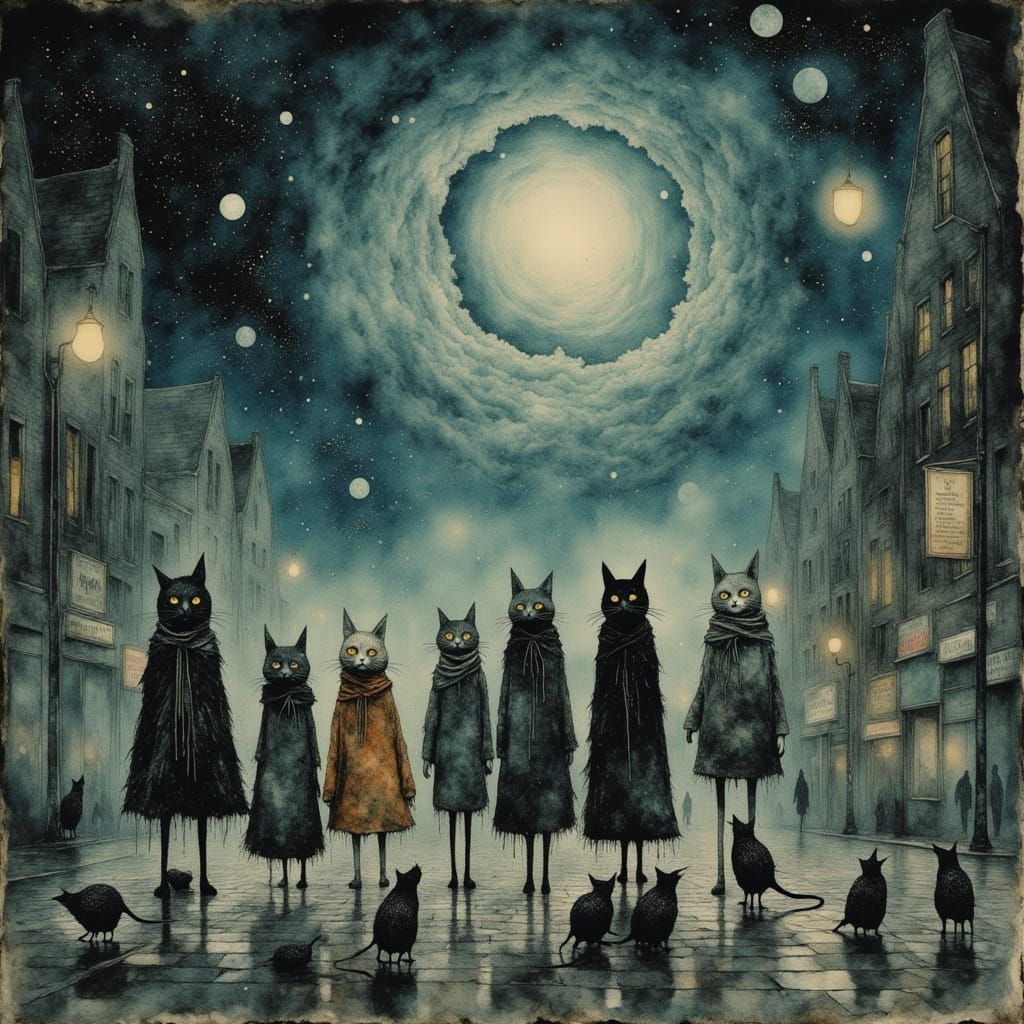 Fluffy Cats Batting Spectral Mice Towards Event Horizon