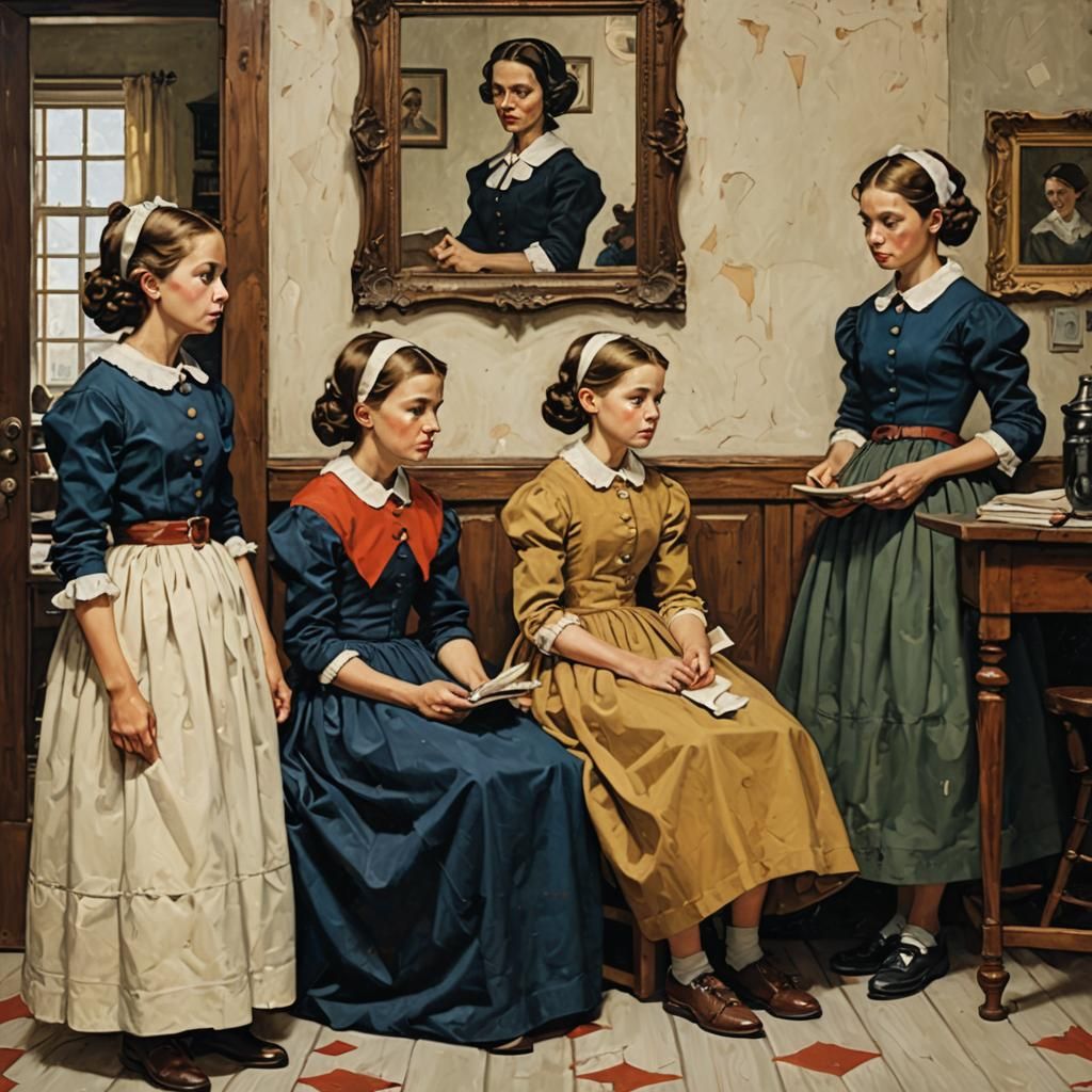 La Meninas painting in the style of Norman Rockwell
