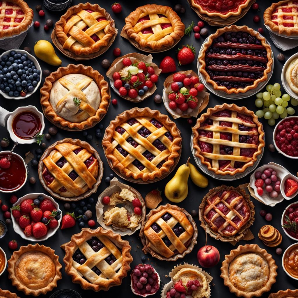 Colorful Pie Assortment in Hyperrealistic Style