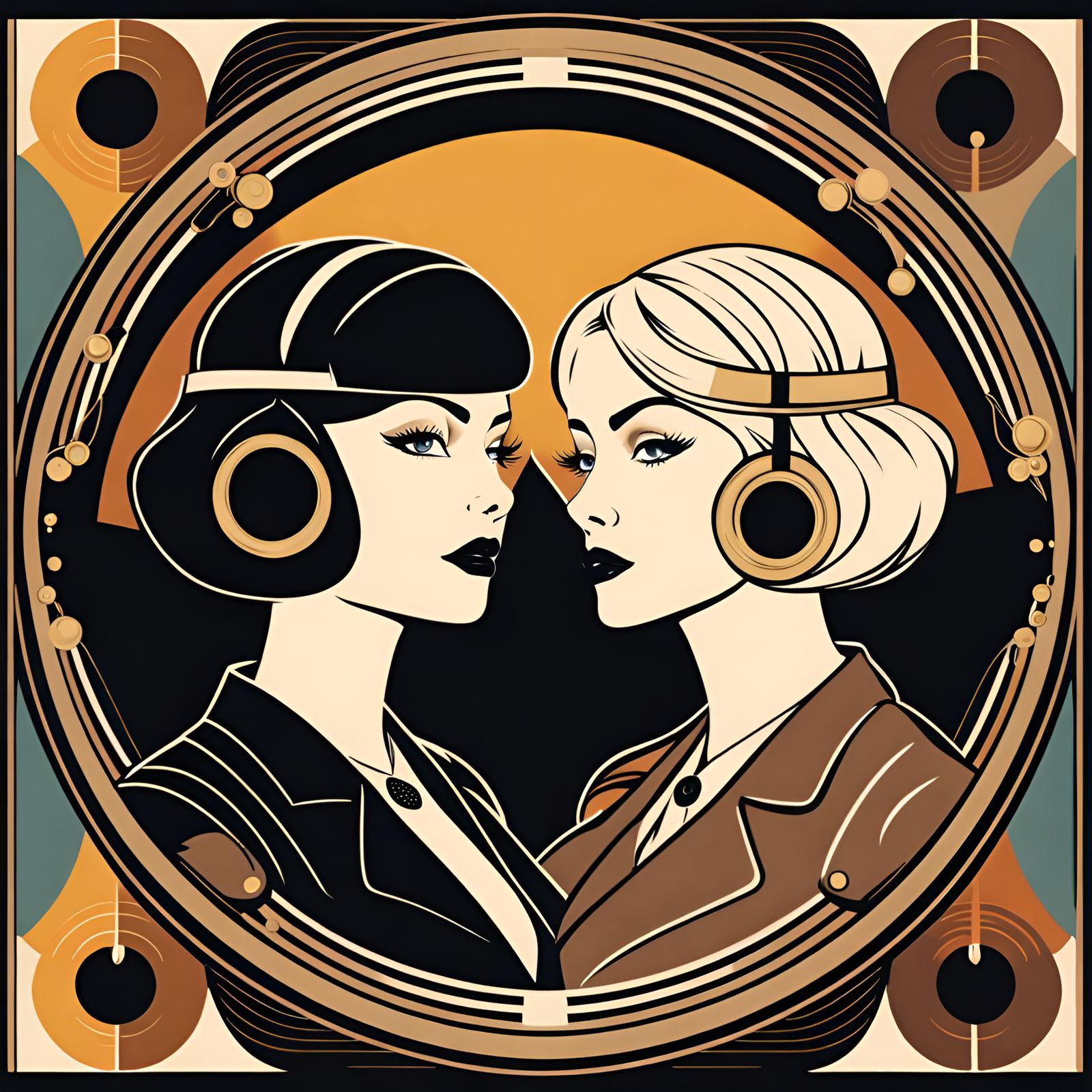 Groovy Solarpunk Ladies Duo in Forested Cartoon