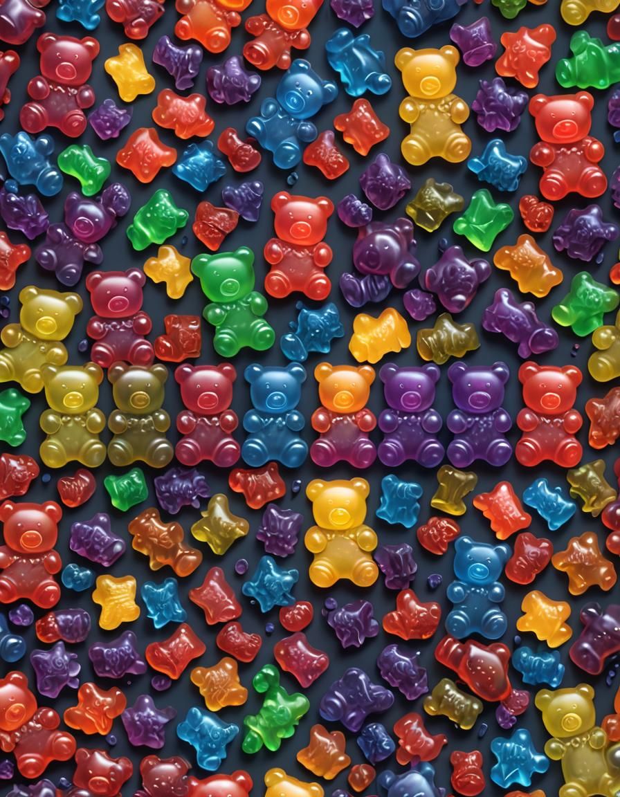 Luminous Gummy Bears in a Dark Fantasy Painting
