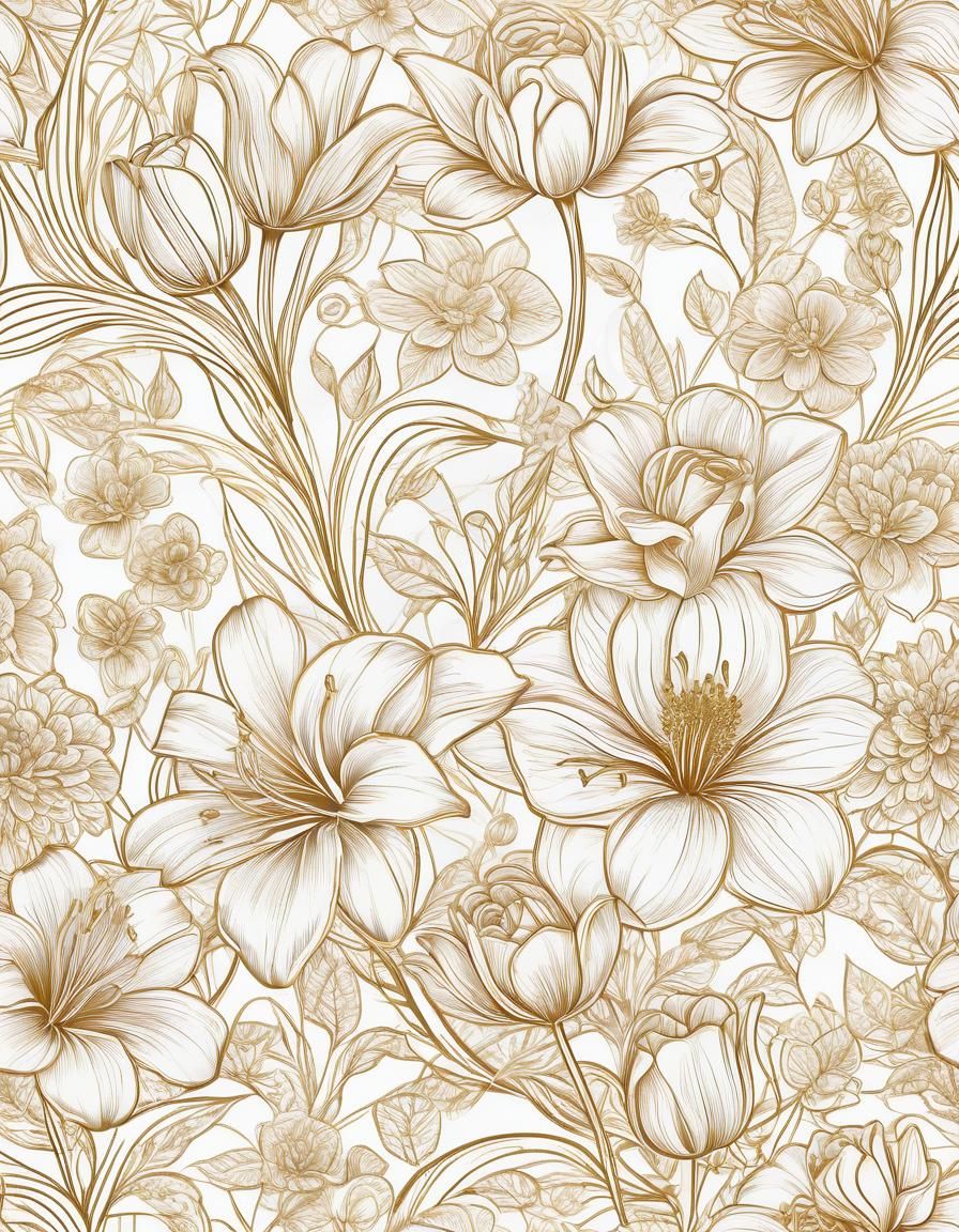 Gold Line Art Floral Illustration