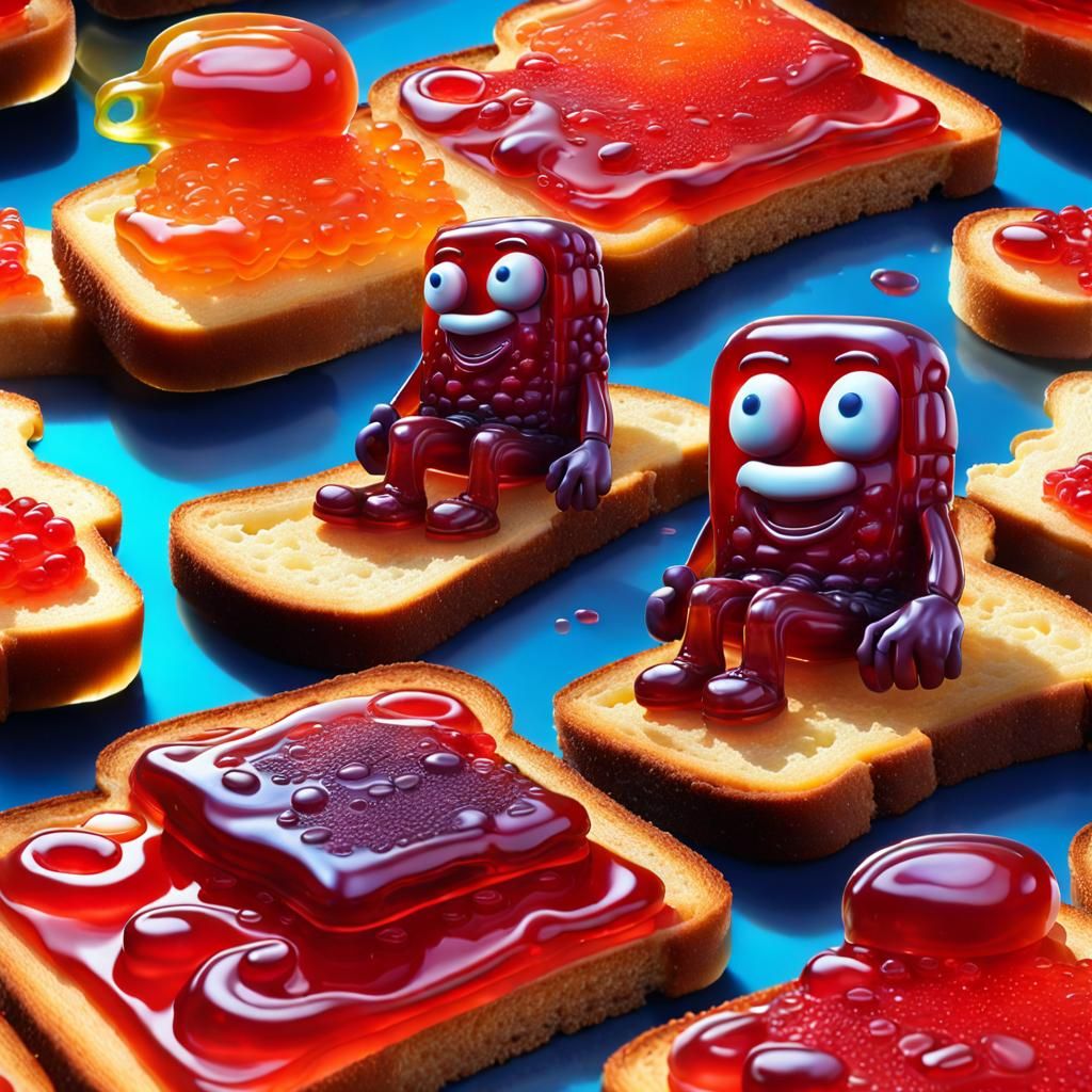 Surreal Jelly Man on Toast, Pixar Style