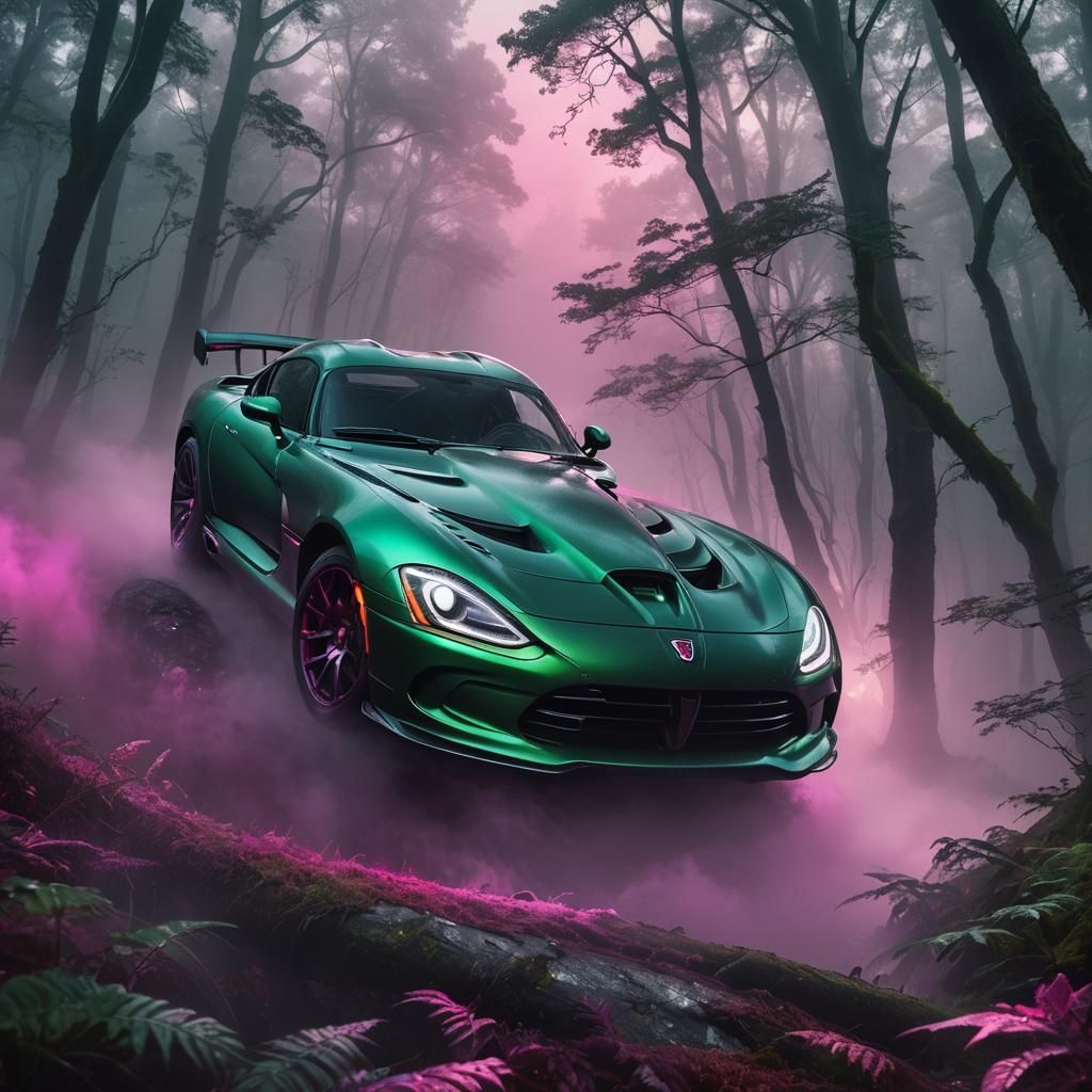 Dodge Viper in Mystical Forest: Surreal Concept Art