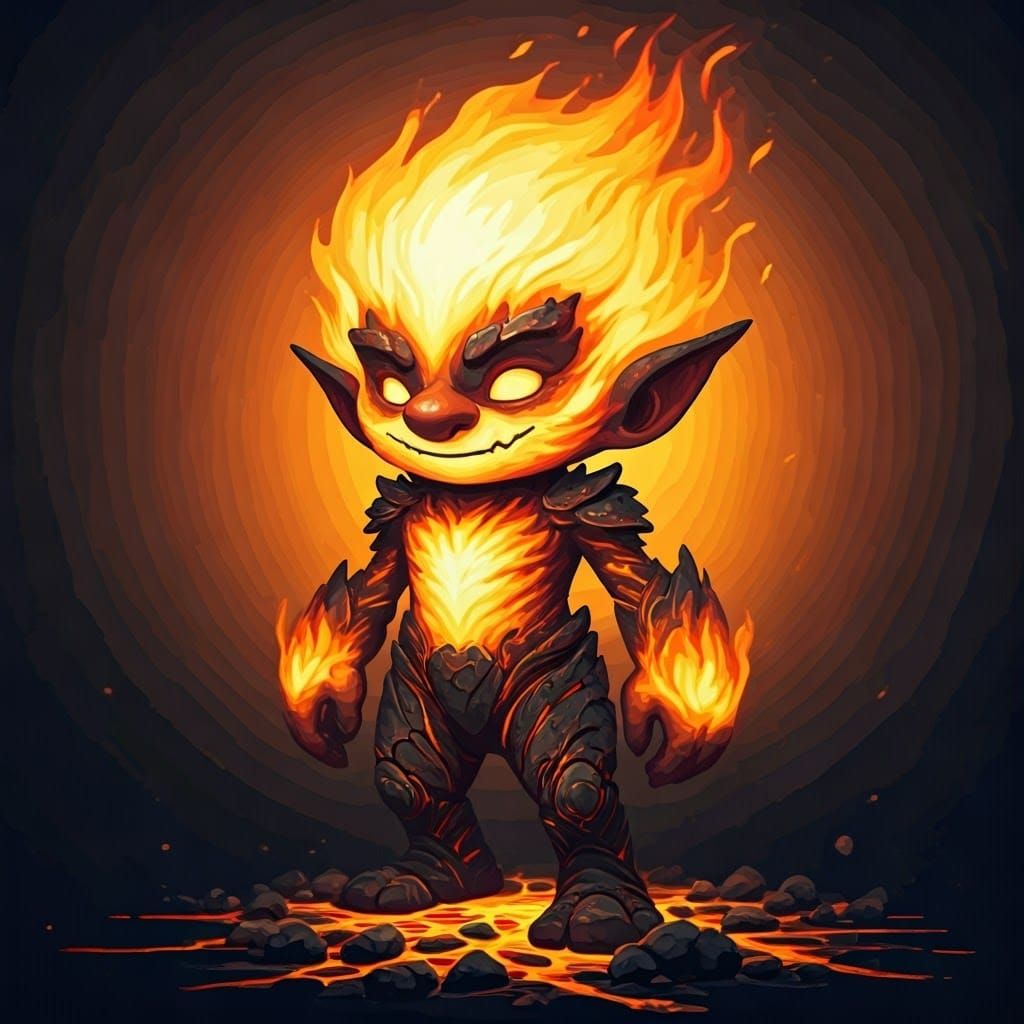 Whimsical Fire Spirit with Lava Textures