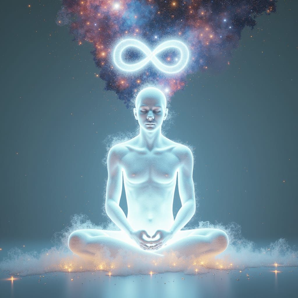 Luminous Cosmic Entity in Dreamlike White Room