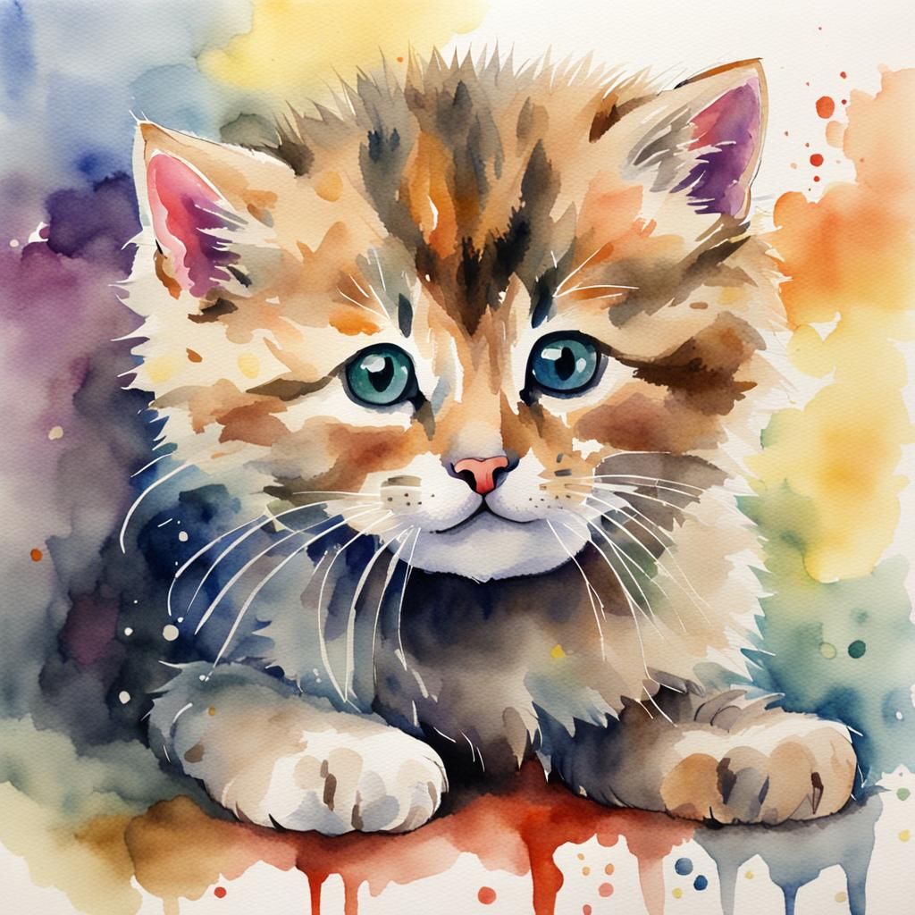 Adorable Kitty in Watercolor Style