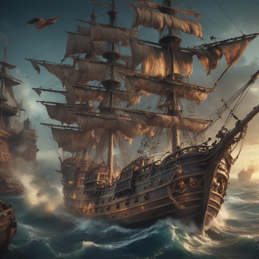Pirate Attack: Surreal Hyperdetailed 3D Illustration