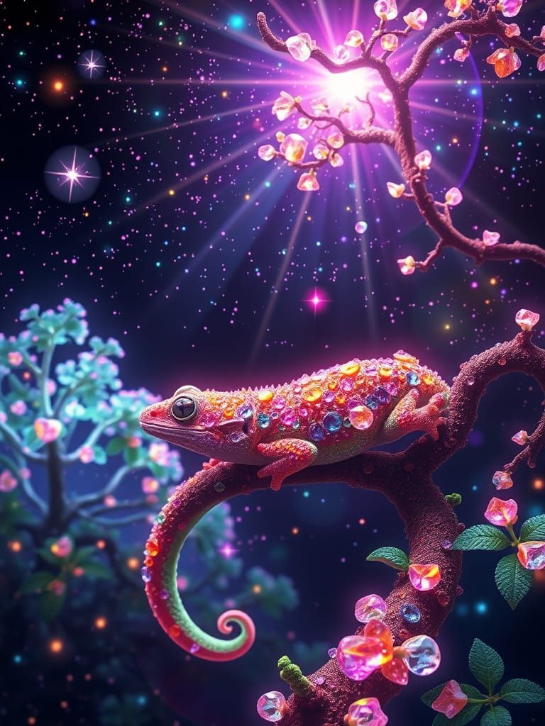 Gemstone Geckos in Vibrant Hyperrealism