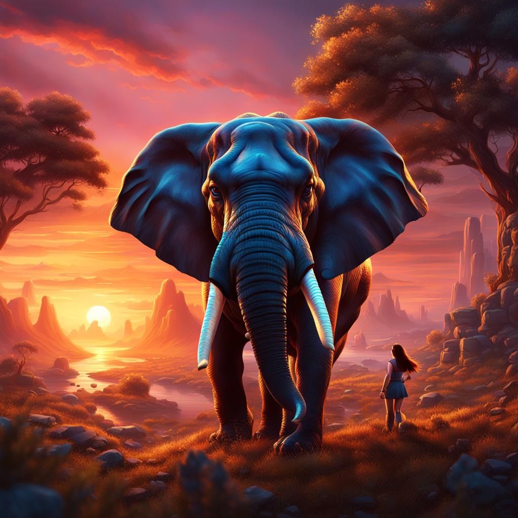 Elephant Girl at Sunset: Fantasy Concept Art