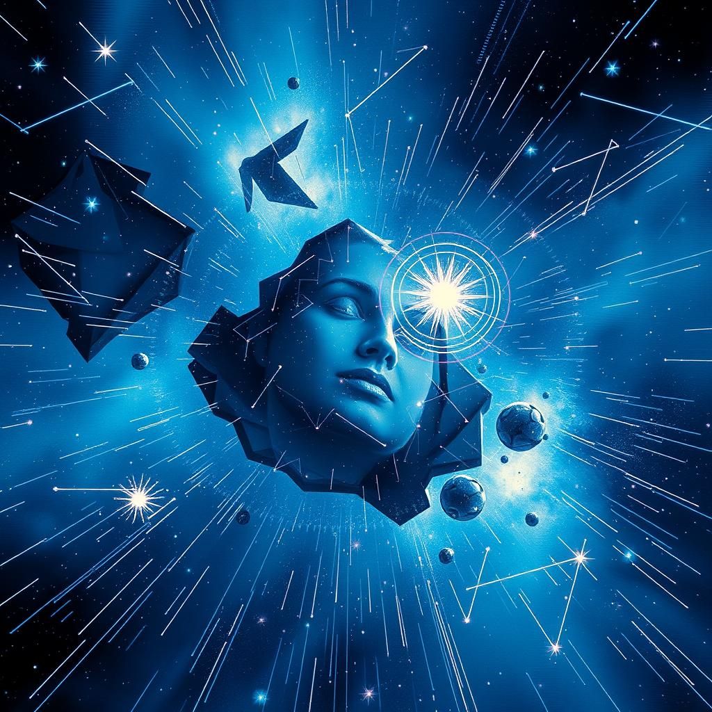 Abstract Constellation in Glitch Art Style