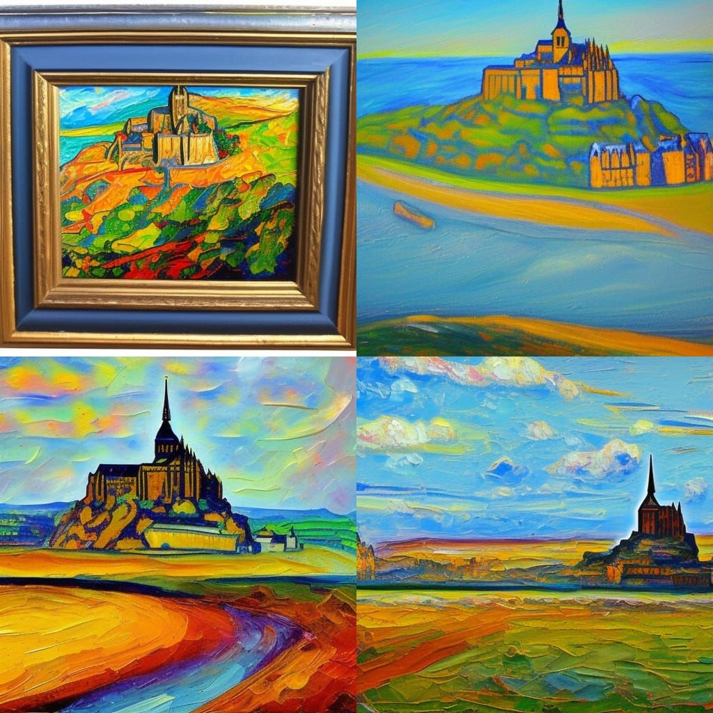 Mont St. Michel: Neo-Impressionist Expressionist Oil Paintin...