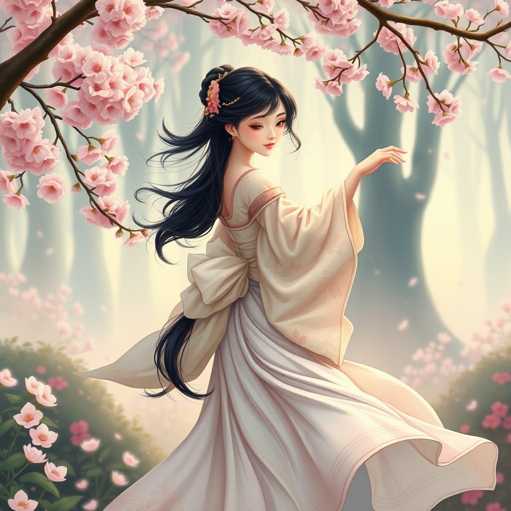 Whimsical Spring Maiden in Vintage, Watercolor-Inspired Styl...