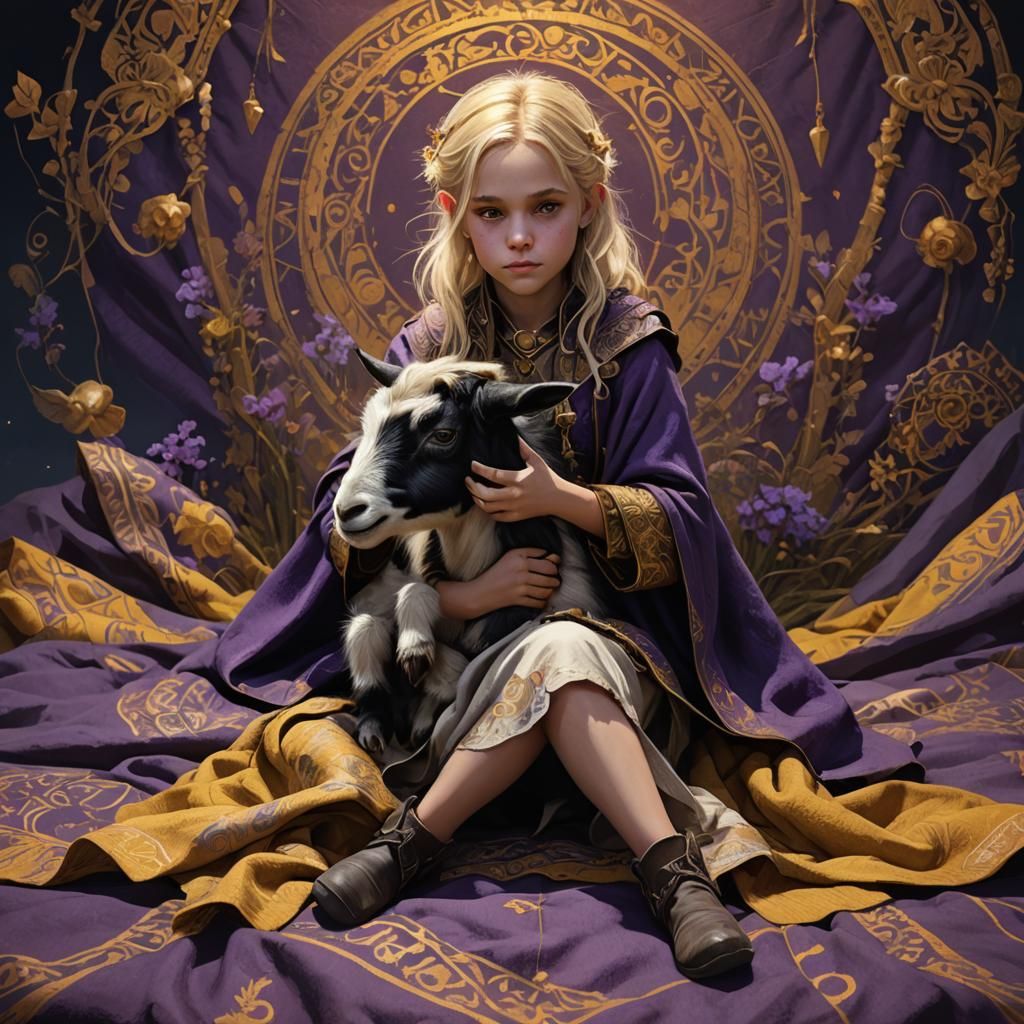 Girl with Pygmy Goat: Dark Fantasy Concept Art