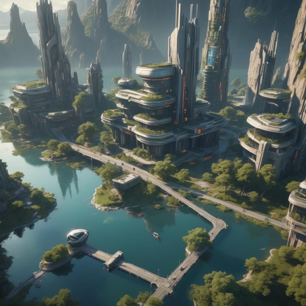 Hyperrealistic Futuristic Cityscape on the Lake