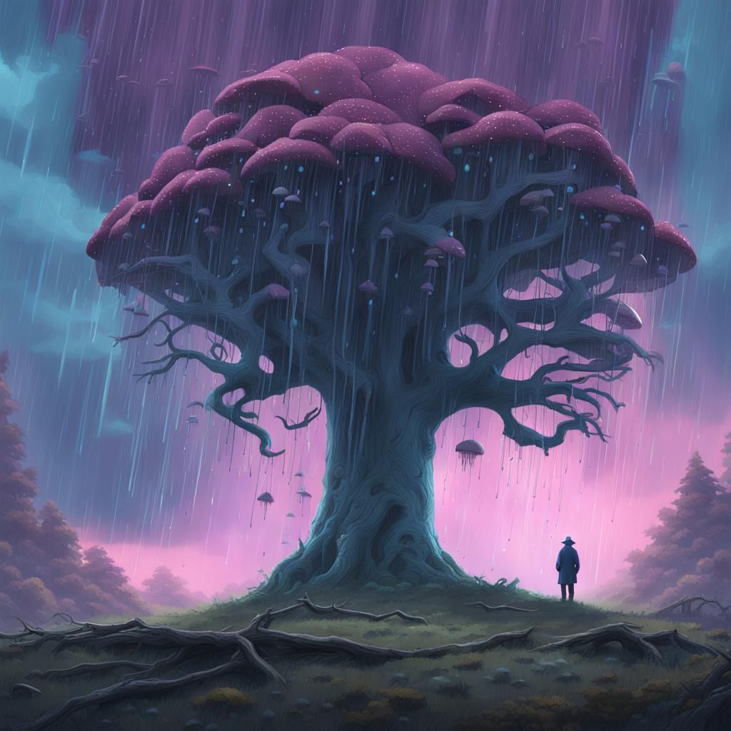 Ancient Tree Whispers in a Rainy World