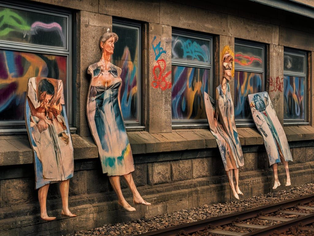 Surreal Anamorphic People Paintings on Railway Embankment
