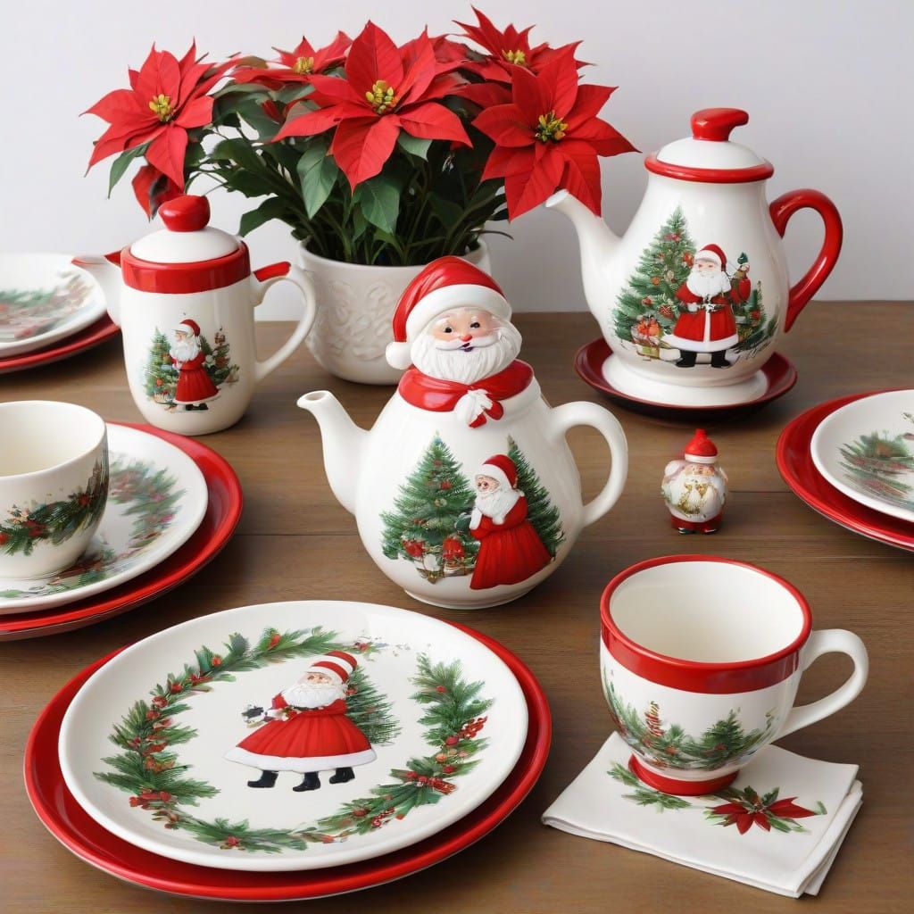 Christmas Teapot in Festive Ceramic Tableware