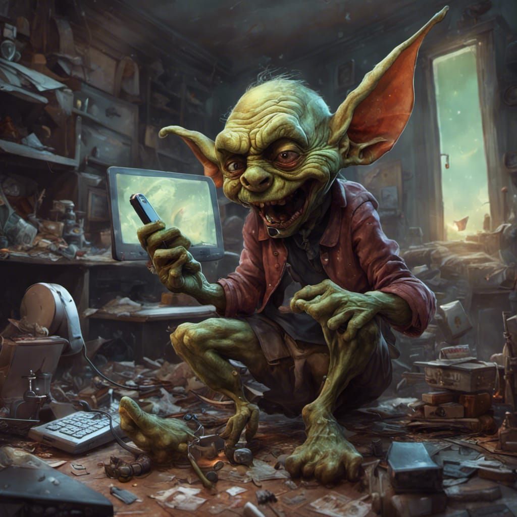 Wacky Goblin Phone Call: Dark Fantasy Concept Art