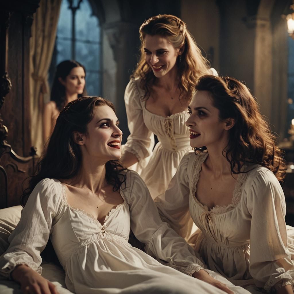 Vampire Kiss in a Castle Bedroom