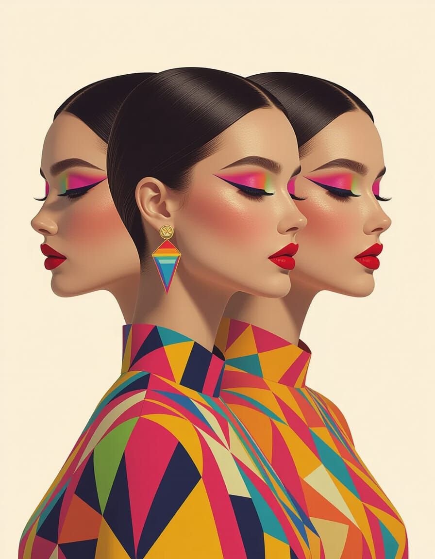 Elegant Women's Profiles in Surreal 3D Style