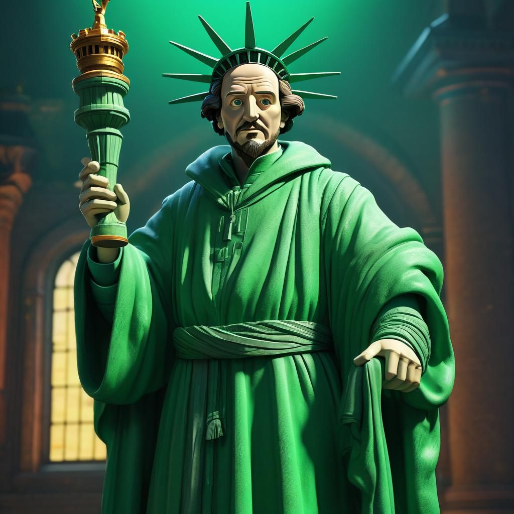 Shakespeare as Statue of Liberty: Pixar-Style 3D Art