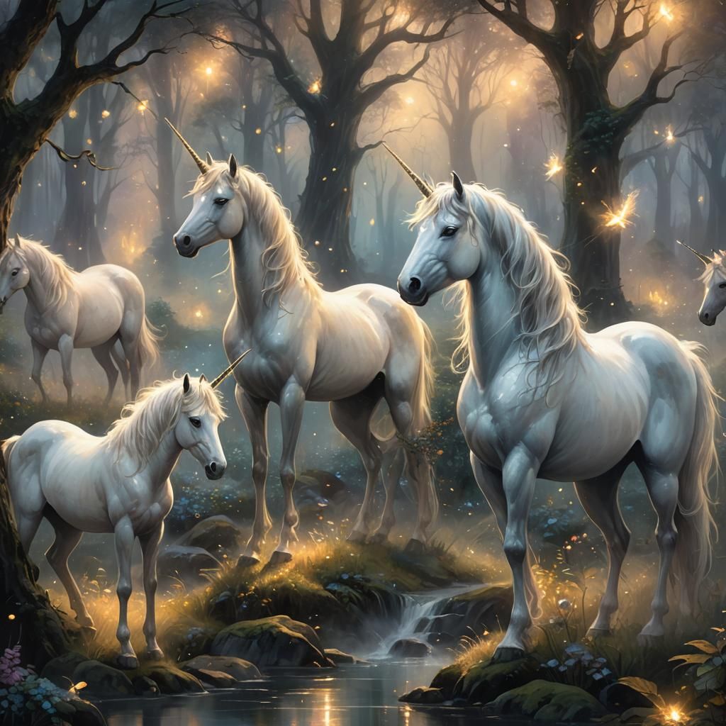 Unicorns in Enchanted Forest: Magical Realism