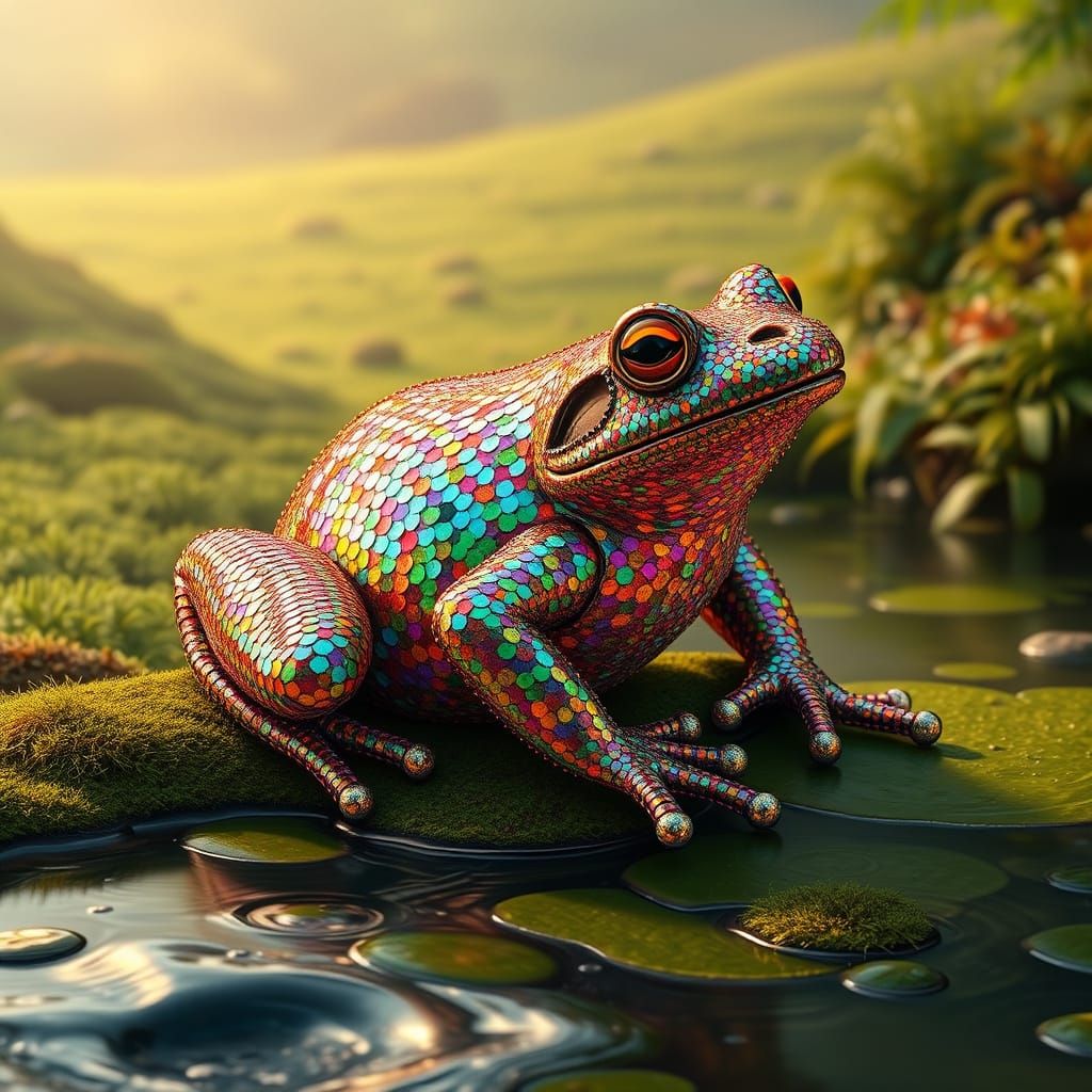 Glamorous Frog in Lush Green Pond