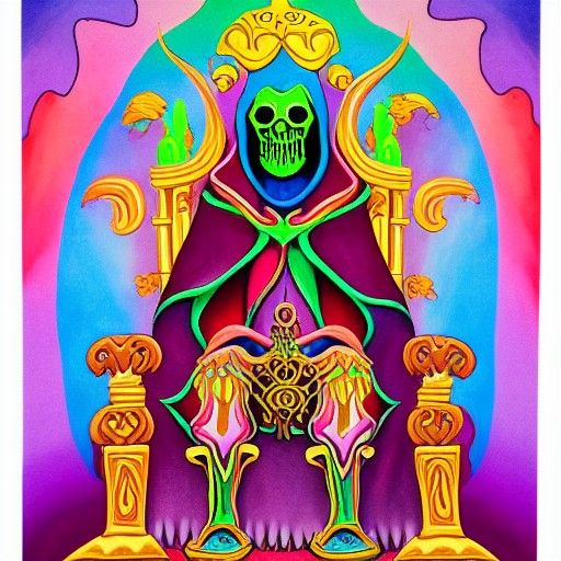 Elder Lich on Throne in Candyland Gouache Style