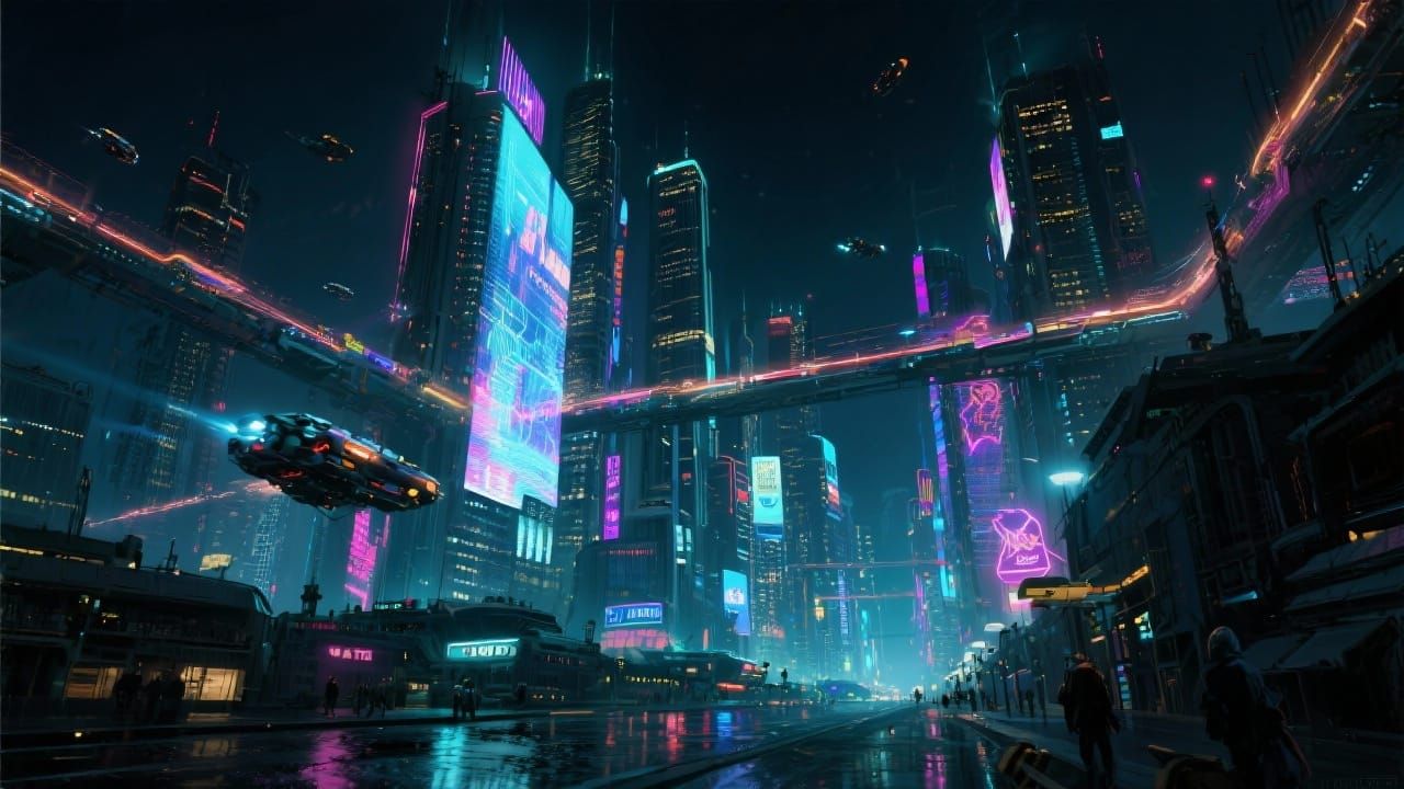 Futuristic Neon Cityscape at Night