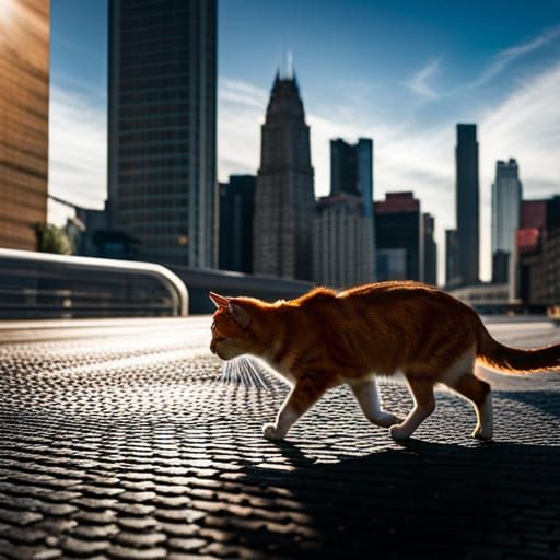 Cat Crossing Street at Sunrise: Raw Photography