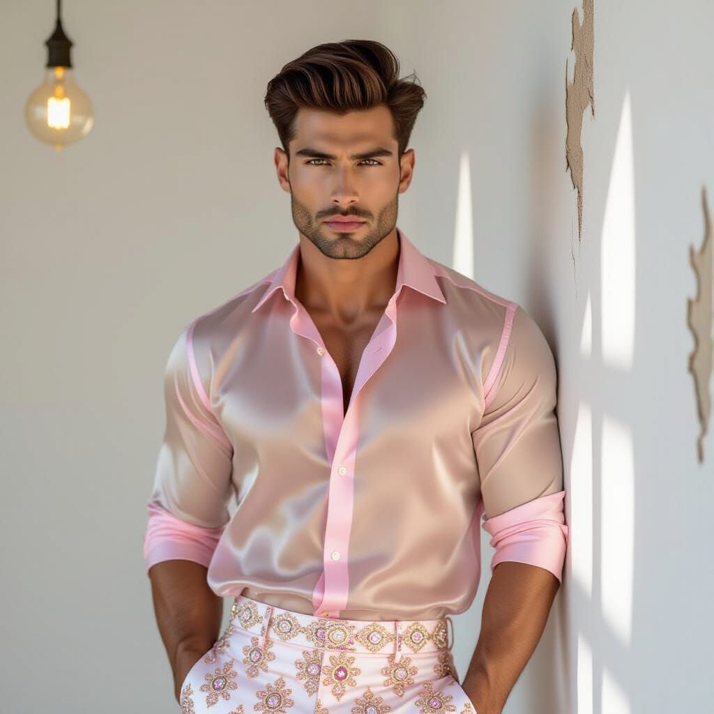 Confident Indian Man in Pink Silk: Fashion Photography